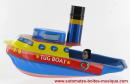 Bateau pop-pop en métal, tôle et fer blanc agrafé : jouet bateau pop-pop avec cheminée et personnage