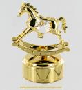 Boîte à musique en métal doré et cristal Swarovski : boîte Swarovski avec cheval à bascule