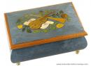 Boîte à bijoux musicale en bois marqueté : boîte à bijoux gris-bleue avec instruments de musique