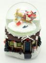 Boule à neige musicale de Noël : boule à neige avec Père Noël et traineau sur un toit