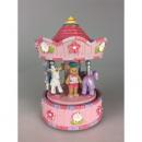 Carrousel musical miniature en polystone : carrousel musical rose avec oursons et animaux