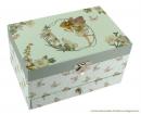 Boîte à bijoux musicale en bois recouvert de papier décoré: boîte à bijoux Trousselier avec fée